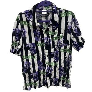 Beetlejuice Mens Striped Graphic Print Rayon short Sleeve Shirt size medium